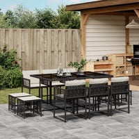 Thumbnail for 11-tlg. Garten-Essgruppe mit Kissen Schwarz Poly Rattan