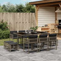 Thumbnail for 11-tlg. Garten-Essgruppe mit Kissen Grau Poly Rattan
