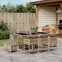Thumbnail for 11-tlg. Garten-Essgruppe mit Kissen Beigemischung Poly Rattan