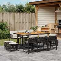 Thumbnail for 11-tlg. Garten-Essgruppe mit Kissen Schwarz Poly Rattan
