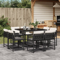 Thumbnail for 9-tlg. Garten-Essgruppe mit Kissen Schwarz Poly Rattan
