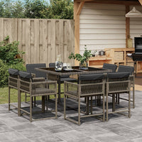Thumbnail for 9-tlg. Garten-Essgruppe mit Kissen Grau Poly Rattan