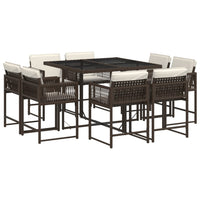 Thumbnail for 9-tlg. Garten-Essgruppe mit Kissen Braun Poly Rattan