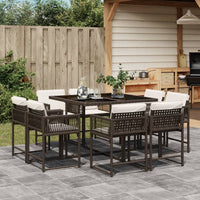 Thumbnail for 9-tlg. Garten-Essgruppe mit Kissen Braun Poly Rattan