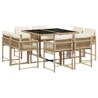 Thumbnail for 9-tlg. Garten-Essgruppe mit Kissen Beige Poly Rattan