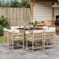 Thumbnail for 9-tlg. Garten-Essgruppe mit Kissen Beige Poly Rattan