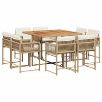 Thumbnail for 9-tlg. Garten-Essgruppe mit Kissen Beige Poly Rattan