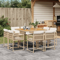 Thumbnail for 9-tlg. Garten-Essgruppe mit Kissen Beige Poly Rattan