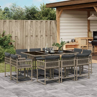 Thumbnail for 11-tlg. Garten-Essgruppe mit Kissen Grau Poly Rattan