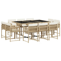 Thumbnail for 11-tlg. Garten-Essgruppe mit Kissen Beige Poly Rattan