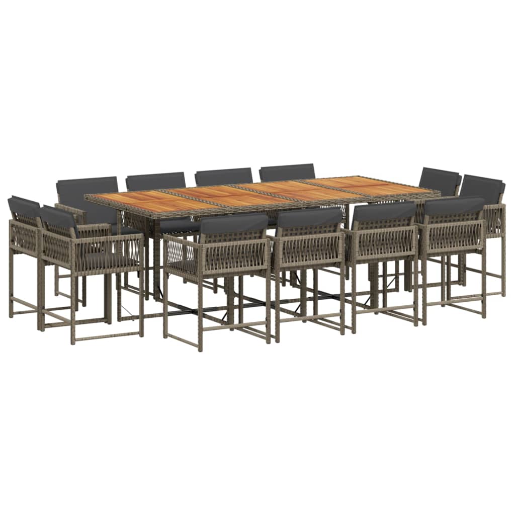 13-tlg. Garten-Essgruppe mit Kissen Grau Poly Rattan