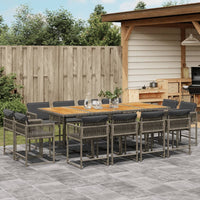 Thumbnail for 13-tlg. Garten-Essgruppe mit Kissen Grau Poly Rattan