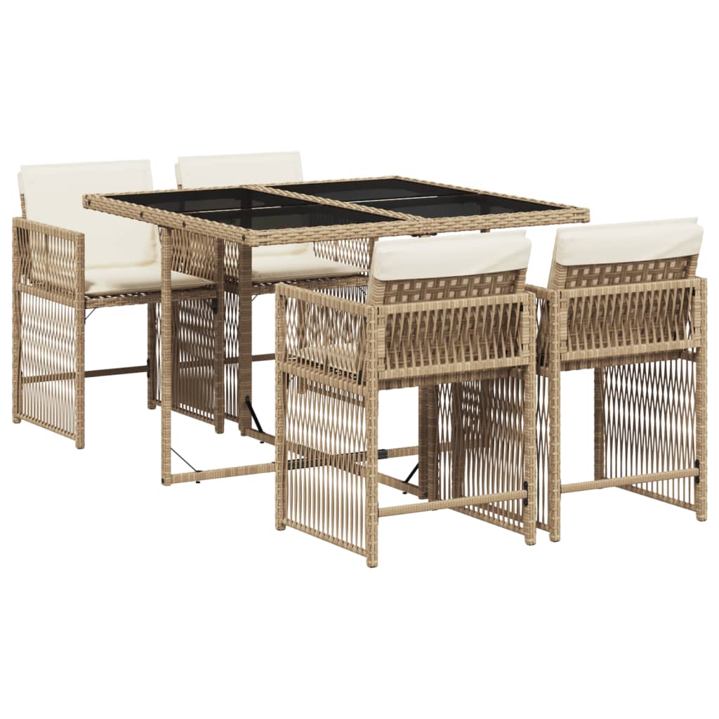 5-tlg. Garten-Essgruppe mit Kissen Beige Poly Rattan