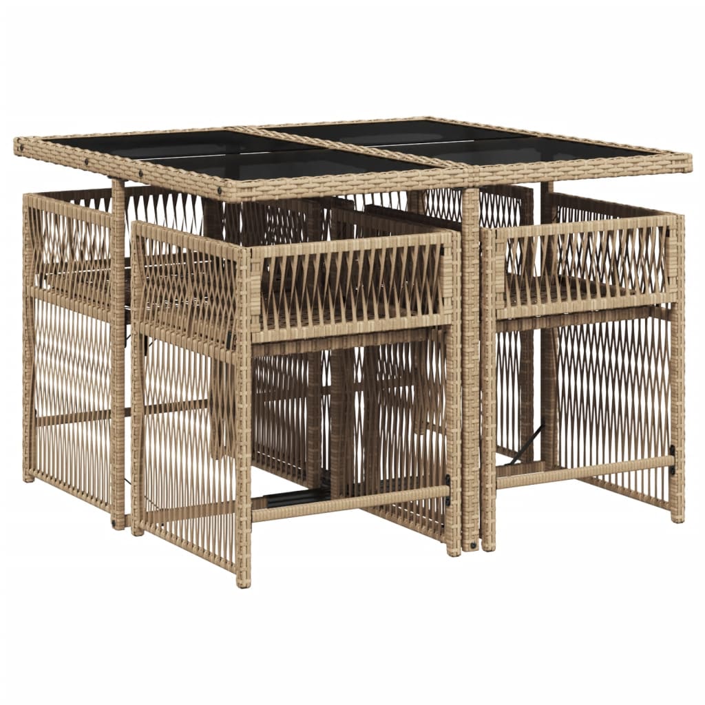 5-tlg. Garten-Essgruppe mit Kissen Beige Poly Rattan
