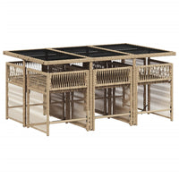 Thumbnail for 7-tlg. Garten-Essgruppe mit Kissen Beige Poly Rattan