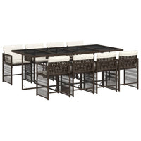 Thumbnail for 9-tlg. Garten-Essgruppe mit Kissen Braun Poly Rattan
