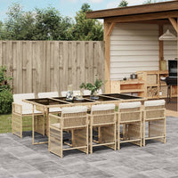 Thumbnail for 9-tlg. Garten-Essgruppe mit Kissen Beige Poly Rattan