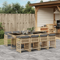 Thumbnail for 9-tlg. Garten-Essgruppe mit Kissen Beigemischung Poly Rattan