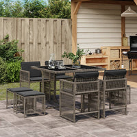 Thumbnail for 9-tlg. Garten-Essgruppe mit Kissen Grau Poly Rattan