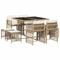 Thumbnail for 9-tlg. Garten-Essgruppe mit Kissen Beige Poly Rattan