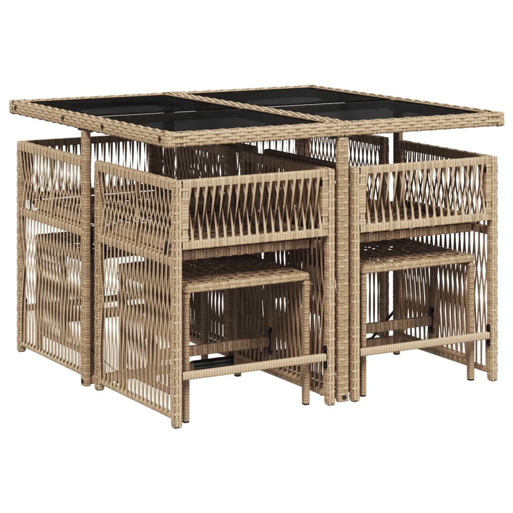 9-tlg. Garten-Essgruppe mit Kissen Beige Poly Rattan