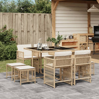 Thumbnail for 9-tlg. Garten-Essgruppe mit Kissen Beige Poly Rattan