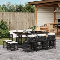 Thumbnail for 11-tlg. Garten-Essgruppe mit Kissen Schwarz Poly Rattan