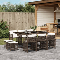 Thumbnail for 11-tlg. Garten-Essgruppe mit Kissen Braun Poly Rattan