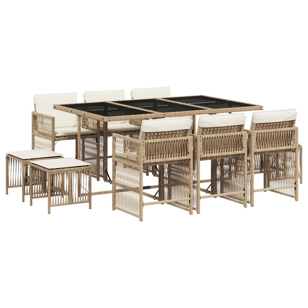 11-tlg. Garten-Essgruppe mit Kissen Beige Poly Rattan