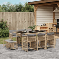 Thumbnail for 11-tlg. Garten-Essgruppe mit Kissen Beigemischung Poly Rattan