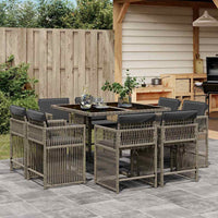 Thumbnail for 9-tlg. Garten-Essgruppe mit Kissen Grau Poly Rattan