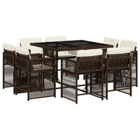 Thumbnail for 9-tlg. Garten-Essgruppe mit Kissen Braun Poly Rattan