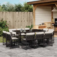Thumbnail for 11-tlg. Garten-Essgruppe mit Kissen Schwarz Poly Rattan