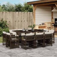 Thumbnail for 11-tlg. Garten-Essgruppe mit Kissen Braun Poly Rattan