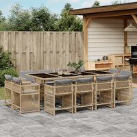 Thumbnail for 13-tlg. Garten-Essgruppe mit Kissen Beigemischung Poly Rattan