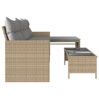 Thumbnail for Gartensofa in L-Form mit Tisch und Kissen Beige Poly Rattan