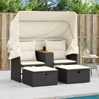 Thumbnail for Gartensofa 2-Sitzer mit Dach und Hockern Schwarz Poly Rattan