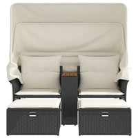 Thumbnail for Gartensofa 2-Sitzer mit Dach und Hockern Schwarz Poly Rattan
