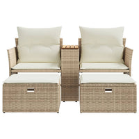 Thumbnail for Gartensofa 2-Sitzer mit Hockern Beige Poly Rattan