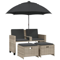 Thumbnail for Gartensofa 2-Sitzer Sonnenschirm und Hocker Hellgrau Polyrattan