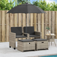 Thumbnail for Gartensofa 2-Sitzer Sonnenschirm und Hocker Hellgrau Polyrattan