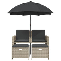 Thumbnail for Gartensofa 2-Sitzer Sonnenschirm und Hocker Hellgrau Polyrattan