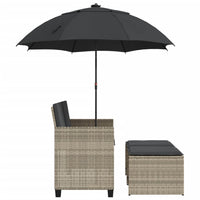 Thumbnail for Gartensofa 2-Sitzer Sonnenschirm und Hocker Hellgrau Polyrattan