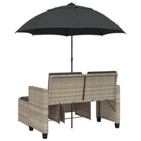 Thumbnail for Gartensofa 2-Sitzer Sonnenschirm und Hocker Hellgrau Polyrattan