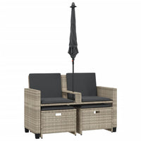 Thumbnail for Gartensofa 2-Sitzer Sonnenschirm und Hocker Hellgrau Polyrattan