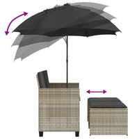 Thumbnail for Gartensofa 2-Sitzer Sonnenschirm und Hocker Hellgrau Polyrattan