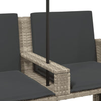 Thumbnail for Gartensofa 2-Sitzer Sonnenschirm und Hocker Hellgrau Polyrattan