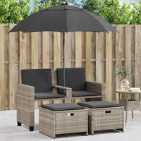 Thumbnail for Gartensofa 2-Sitzer Sonnenschirm und Hocker Hellgrau Polyrattan