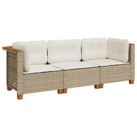 Thumbnail for Gartensofa mit Kissen 3-Sitzer Beige Poly Rattan