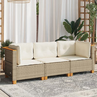 Thumbnail for Gartensofa mit Kissen 3-Sitzer Beige Poly Rattan
